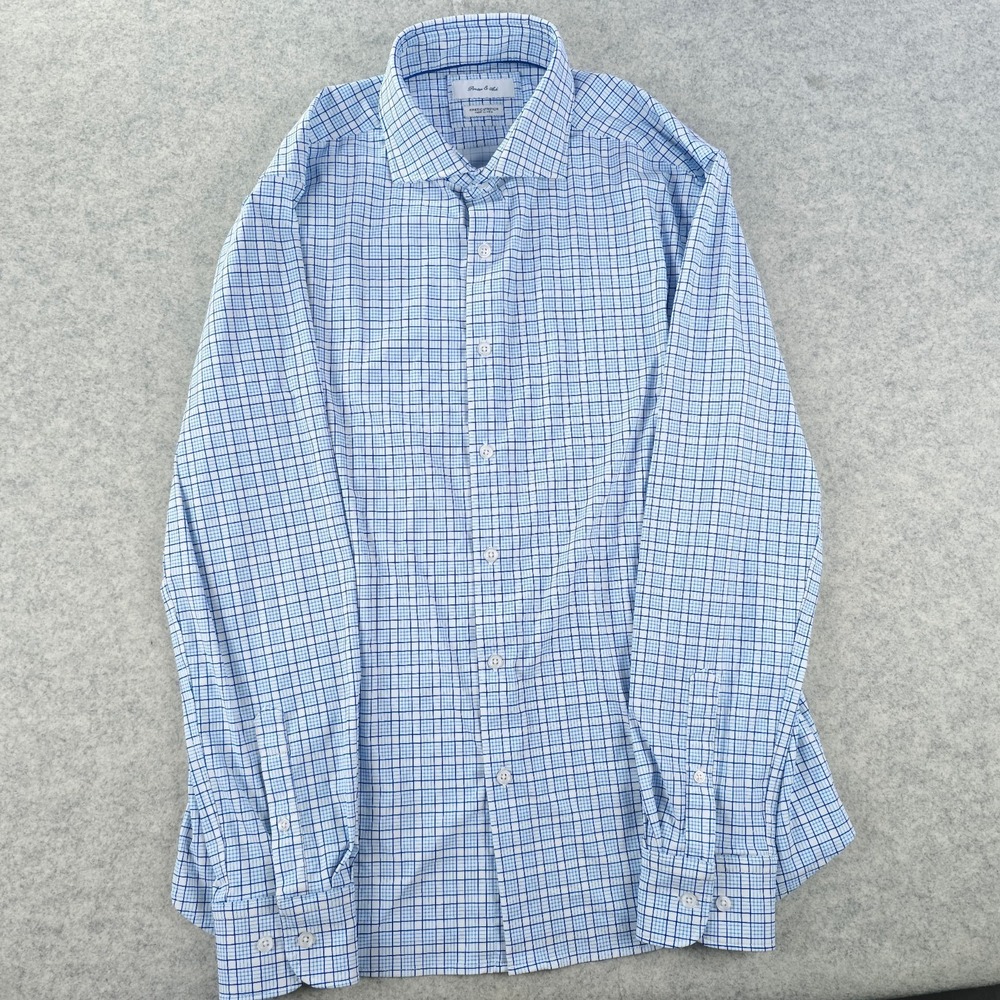Porter & Ash Kinetic Stretch Shirt Large Long Sleeve Blue Check Button Up